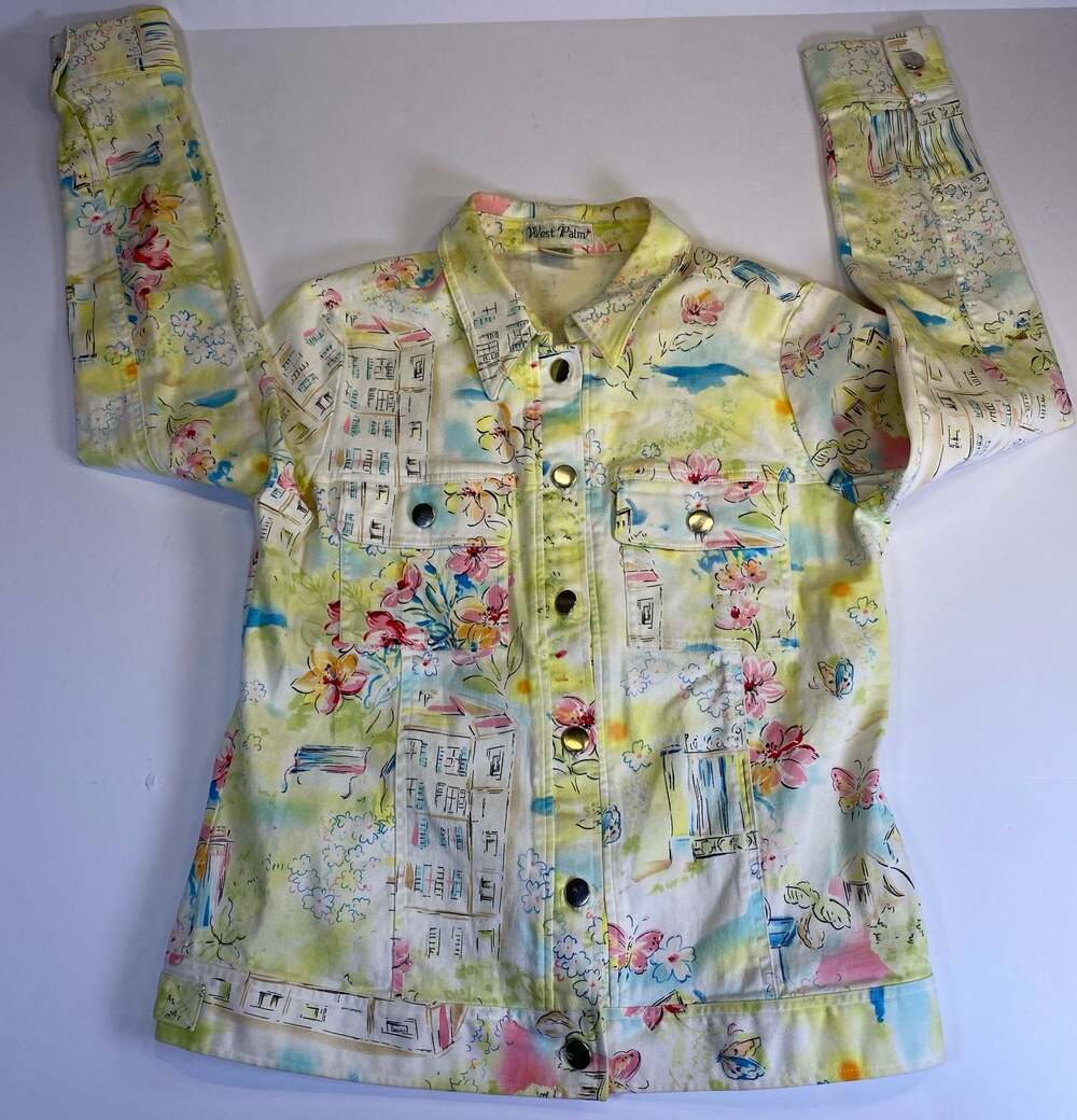 West Palm Scenic Cityscape and Floral Print Lightweight Cotton Blend Jacket